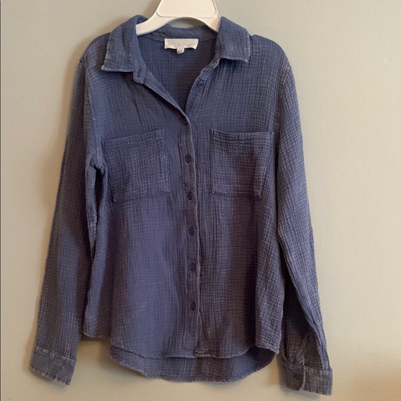 Blue Button-Up Women's Top - Preloved - Picture 1 of 7